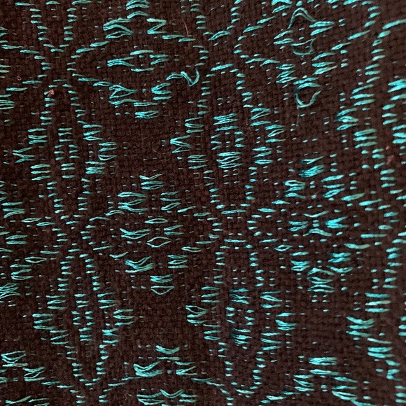 Mexican Handwoven Zapotec Shawl Cotton - Turquoise & Black - Picture 2 of 3